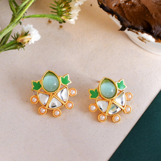 Women's Forever More Enamelled Green Stone And Pearls Earrings