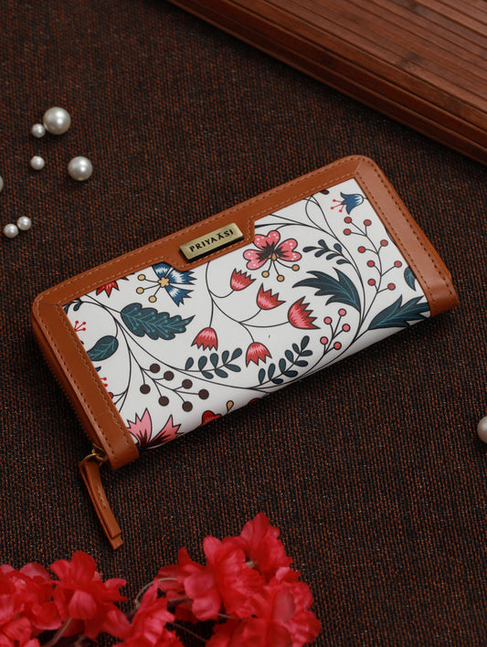 Women's White Tropical Floral Chain Wallet - Priyaasi