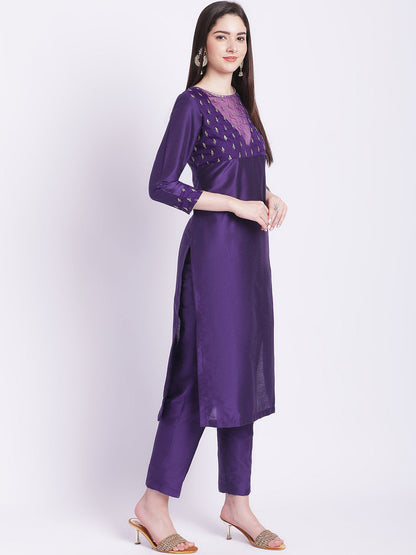 Women's Glowing Purple Straight Kurti With Straight Pants