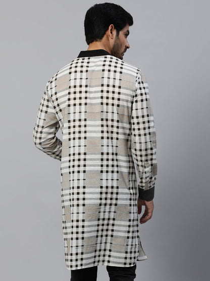 Men's White Checked Long Kurta