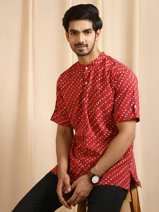 Men's Red Printed Kurta