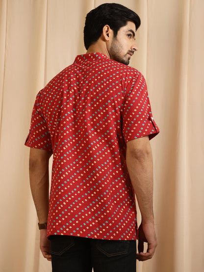 Men's Red Printed Kurta