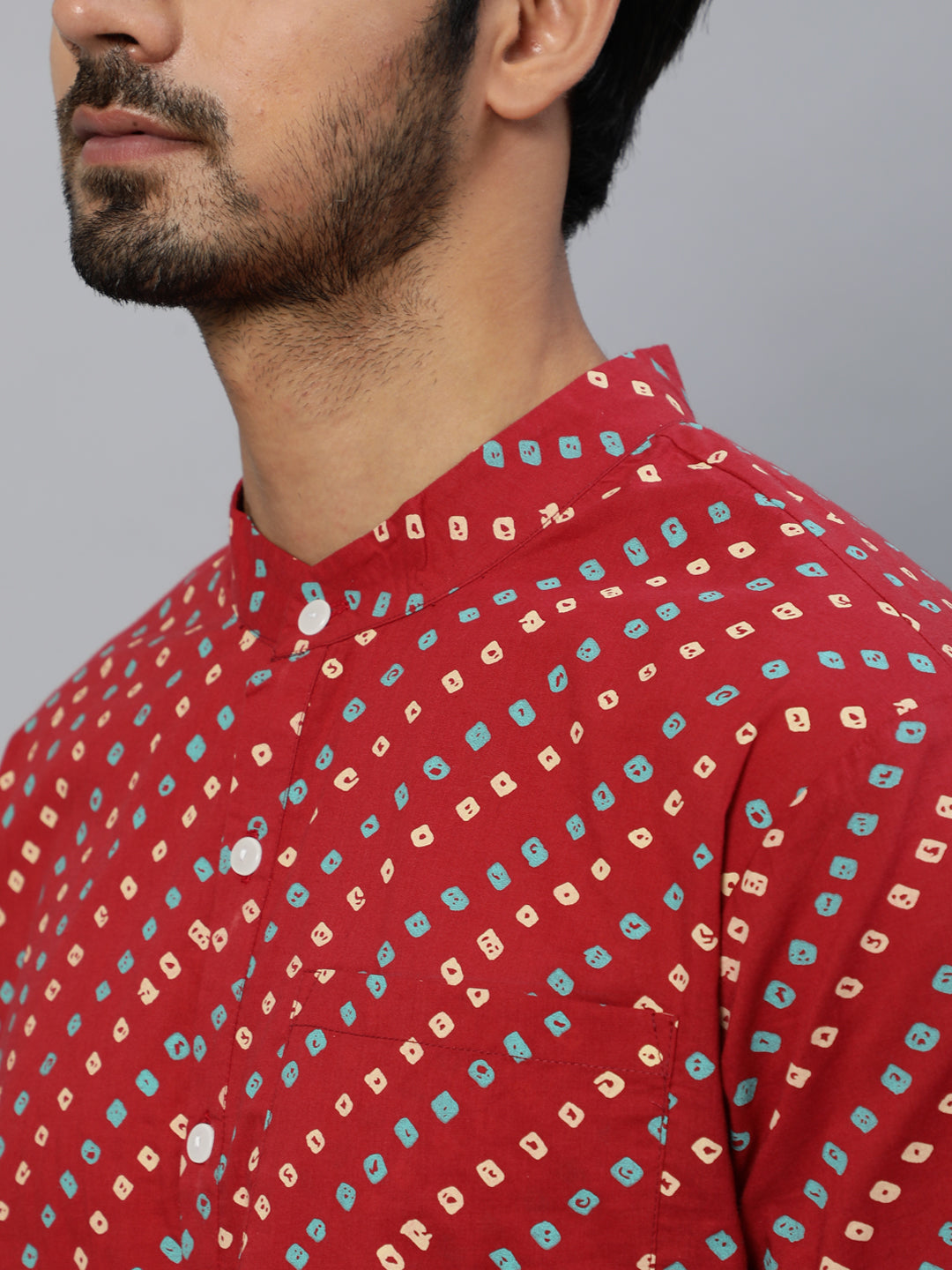 Men's Red Printed Kurta