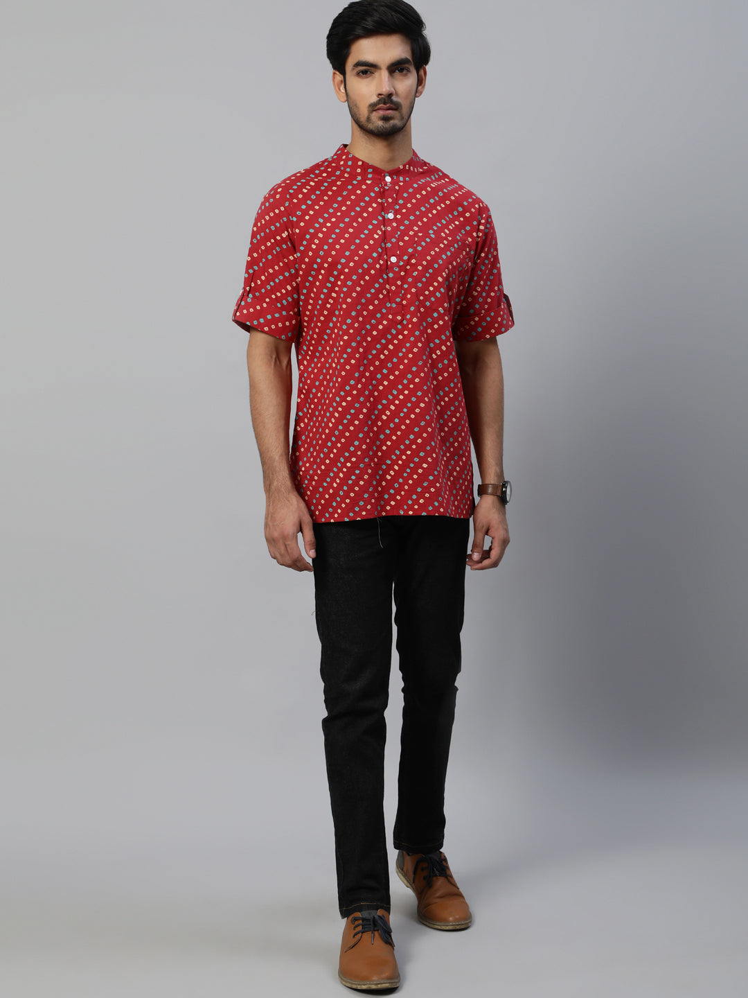 Men's Red Printed Kurta