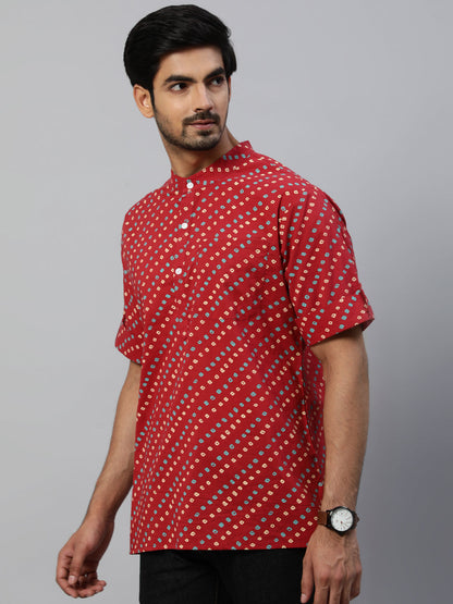 Men's Red Printed Kurta