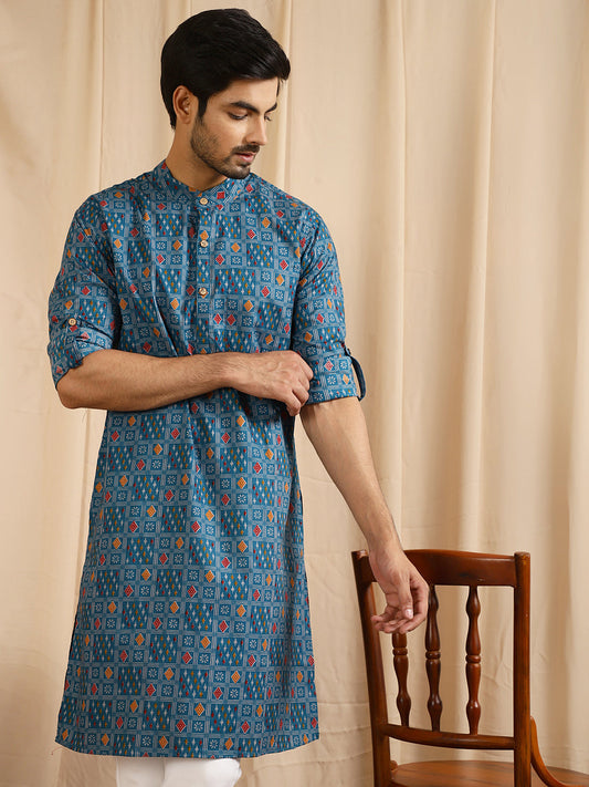 Men's Blue Indian Long Kurta