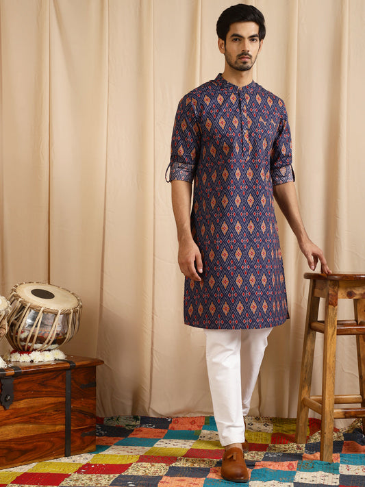 Men's Blue Indian Long Kurta