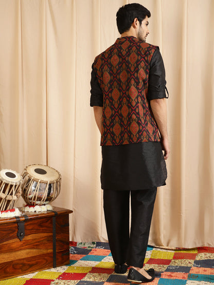 Men's Black Kurta Pyjama With Nehru Jacket