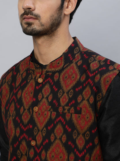 Men's Black Kurta Pyjama With Nehru Jacket