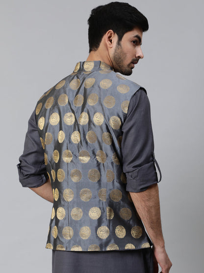 Men's Grey Brocade Nehru Jacket