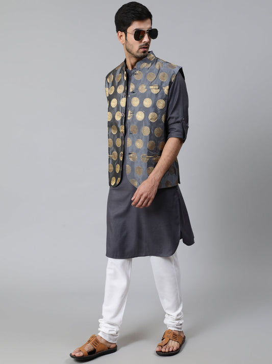 Men's Grey Brocade Nehru Jacket