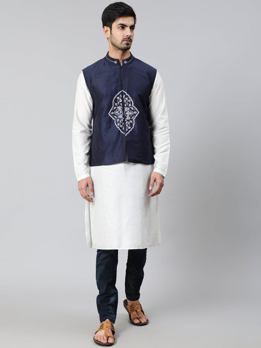 Men's White Kurta With Embroidered Nehru Jacket