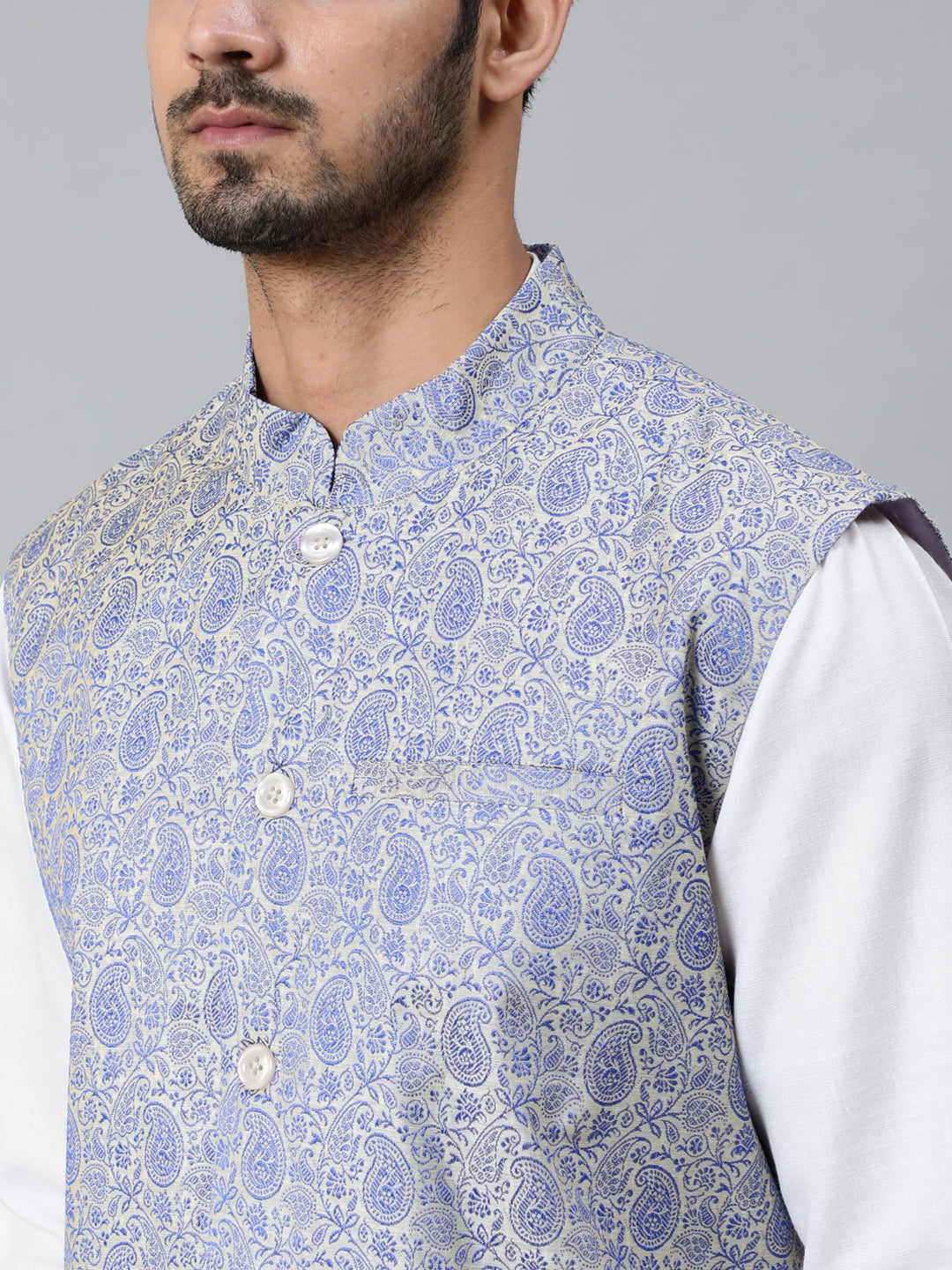 Men's White Kurta Churidar With Nehru Jacket