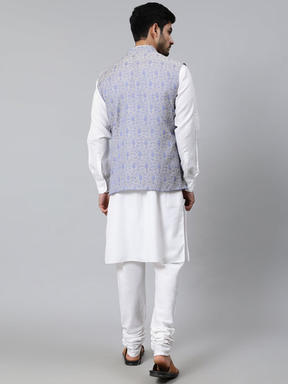 Men's White Kurta Churidar With Nehru Jacket