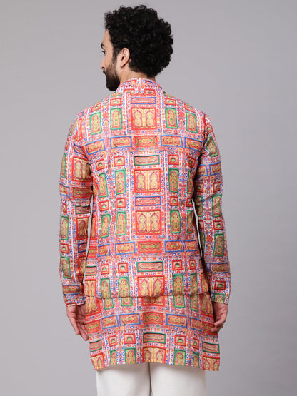 Men's Red Green Digital Print Nehru Jacket