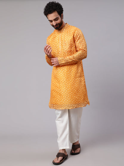 Men's Yellow Digital Print Long Kurta