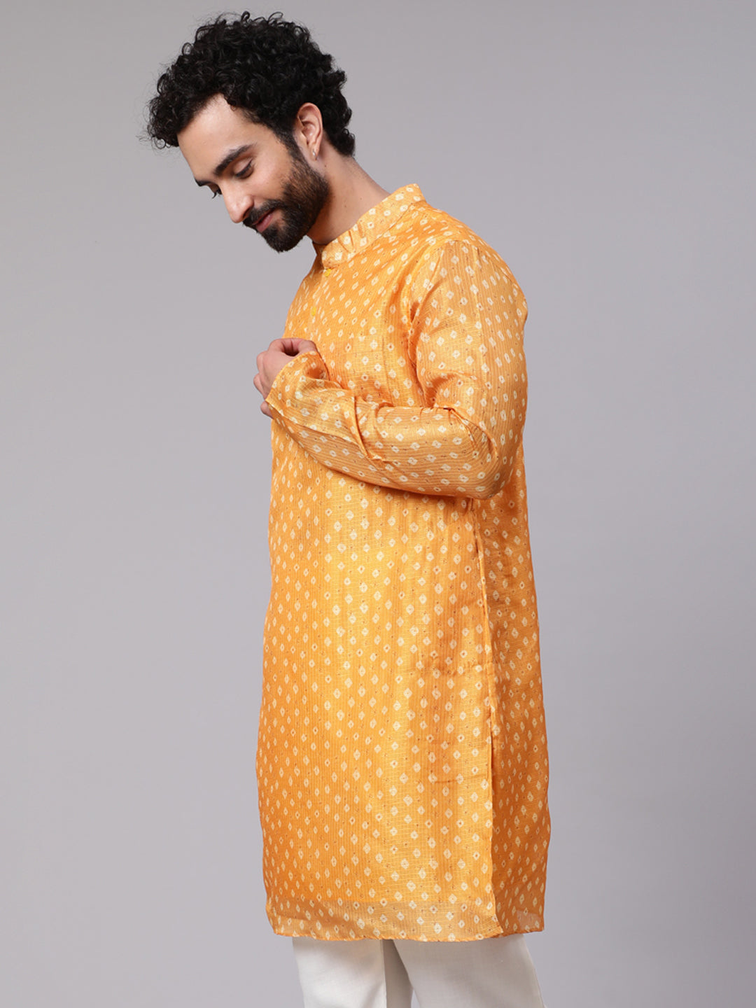 Men's Yellow Digital Print Long Kurta