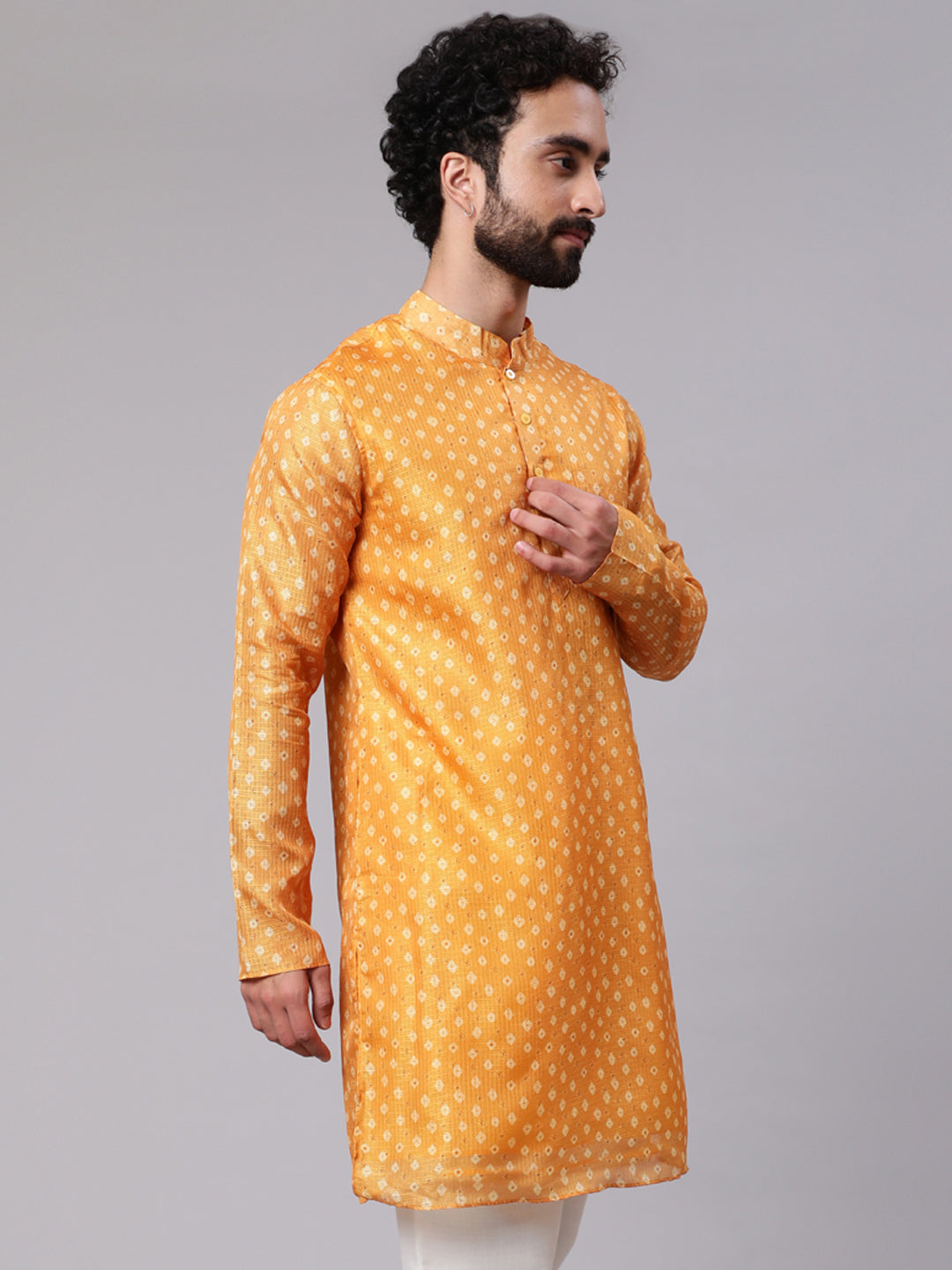 Men's Yellow Digital Print Long Kurta