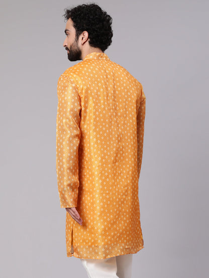 Men's Yellow Digital Print Long Kurta