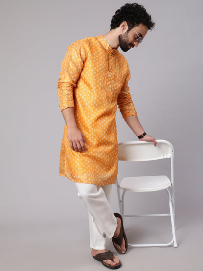 Men's Yellow Digital Print Long Kurta