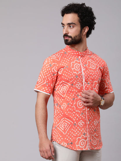 Men's Peach Bandhani Print Shirt