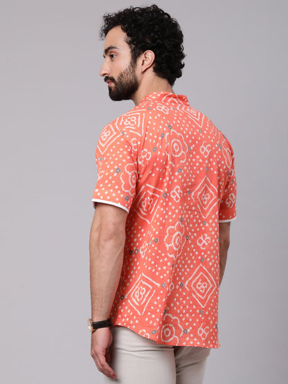 Men's Peach Bandhani Print Shirt