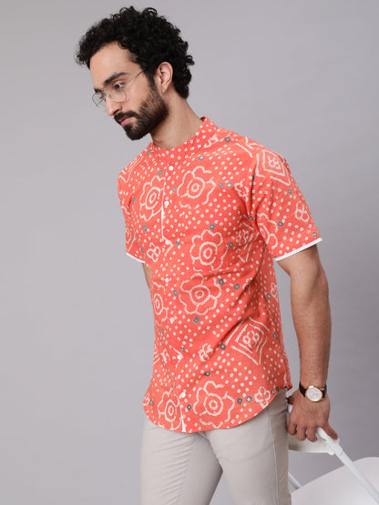 Men's Peach Bandhani Print Shirt