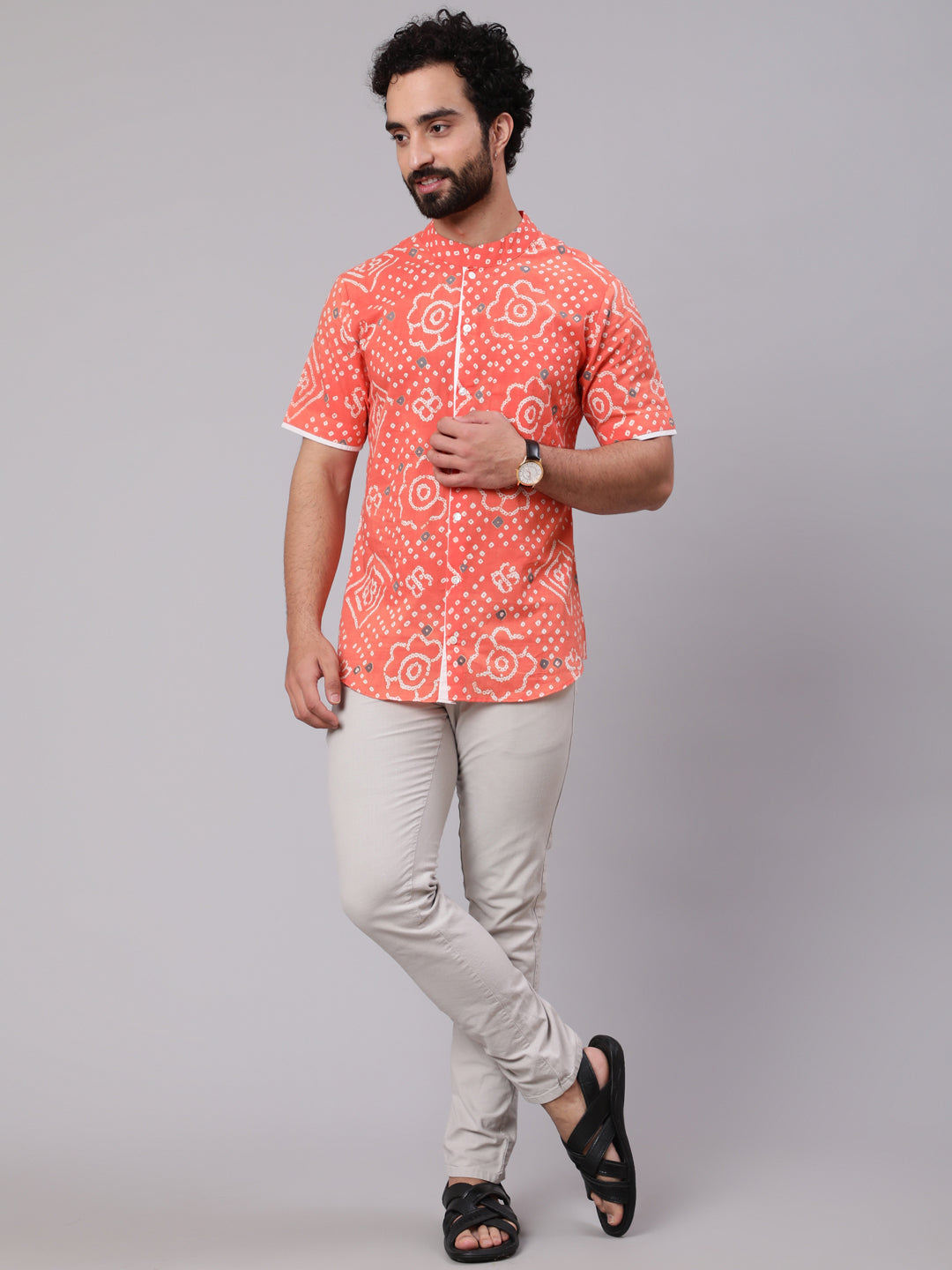 Men's Peach Bandhani Print Shirt