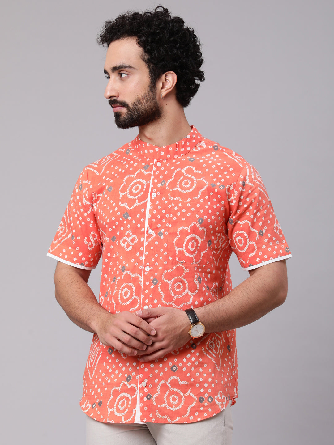 Men's Peach Bandhani Print Shirt