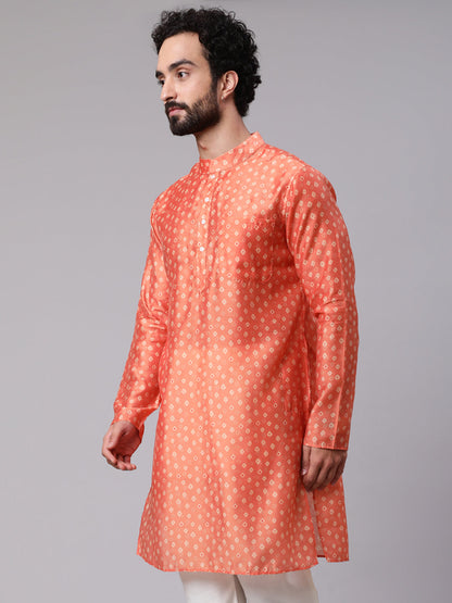 Men's Orange Digital Print Long Kurta