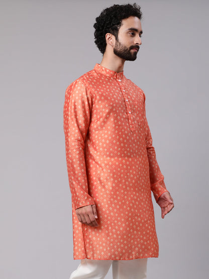 Men's Orange Digital Print Long Kurta