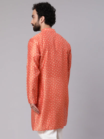 Men's Orange Digital Print Long Kurta