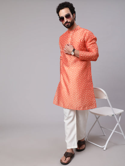 Men's Orange Digital Print Long Kurta