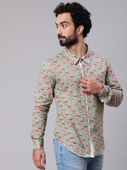 Men's Pastel Green Floral Print Shirt