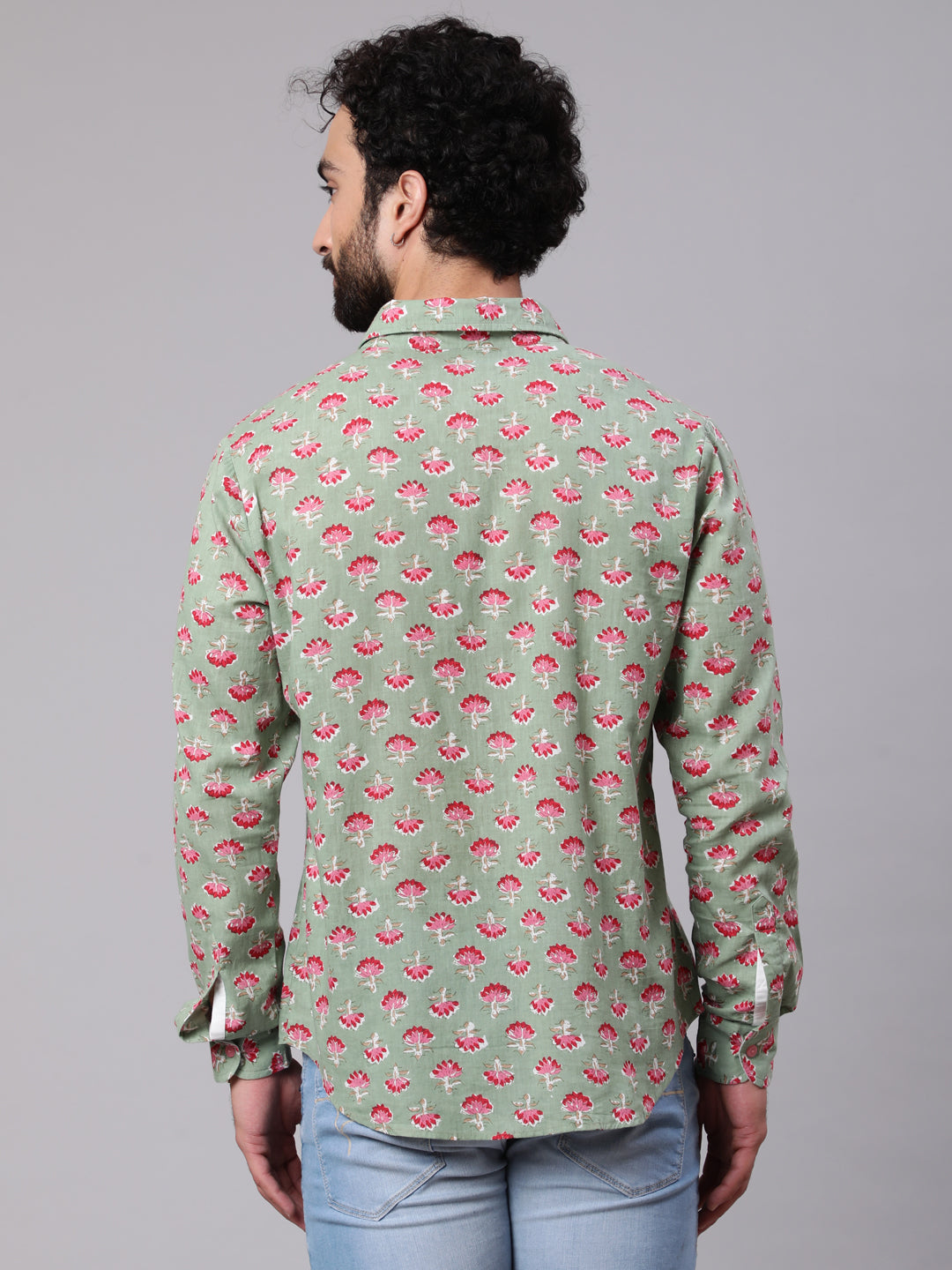 Men's Pastel Green Floral Print Shirt