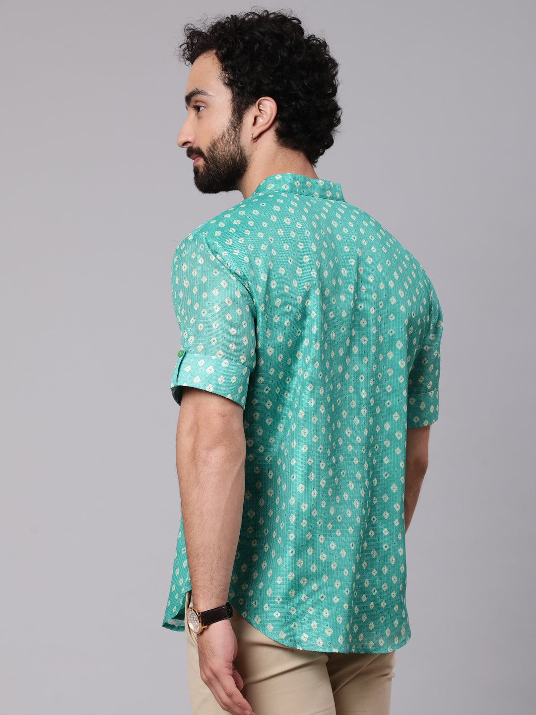 Men's Green Digital Print Short Kurta