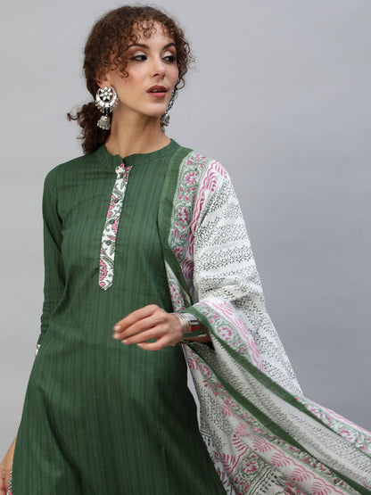 Women's Green Floral Print Kurta Palazzo With Dupatta