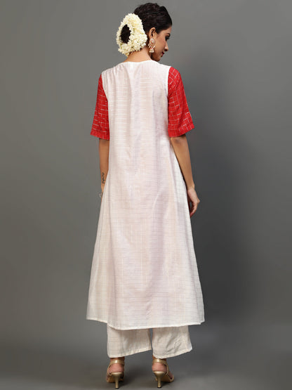 Women's White Checks Kurta Palazzo With Jacket