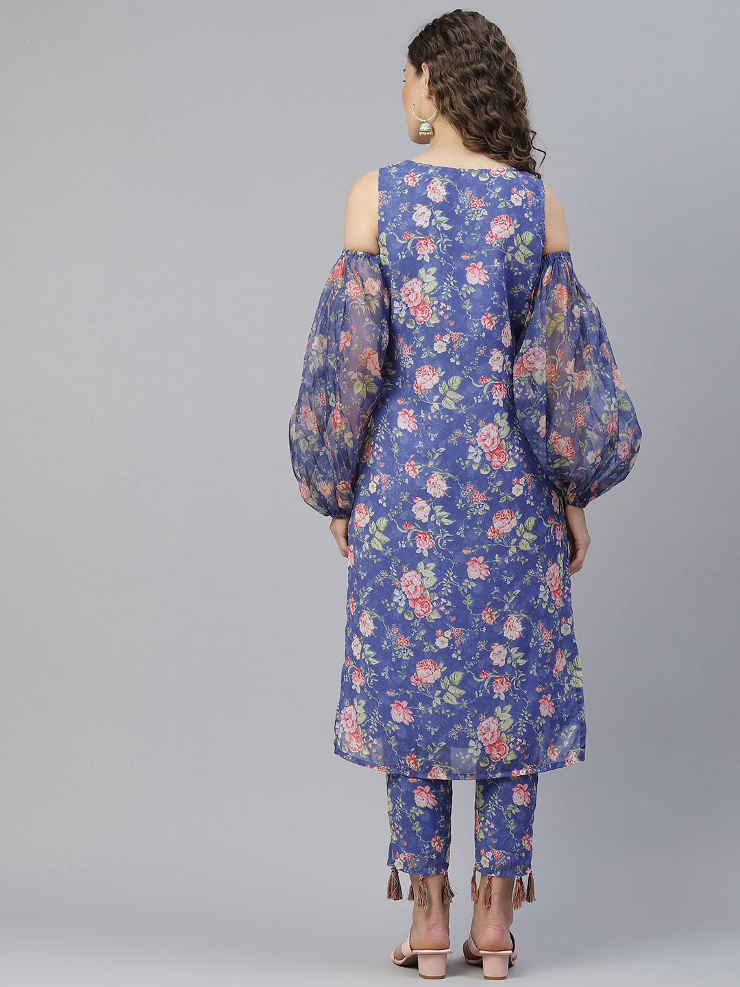 Women's Blue Floral Print Kurta With Pant