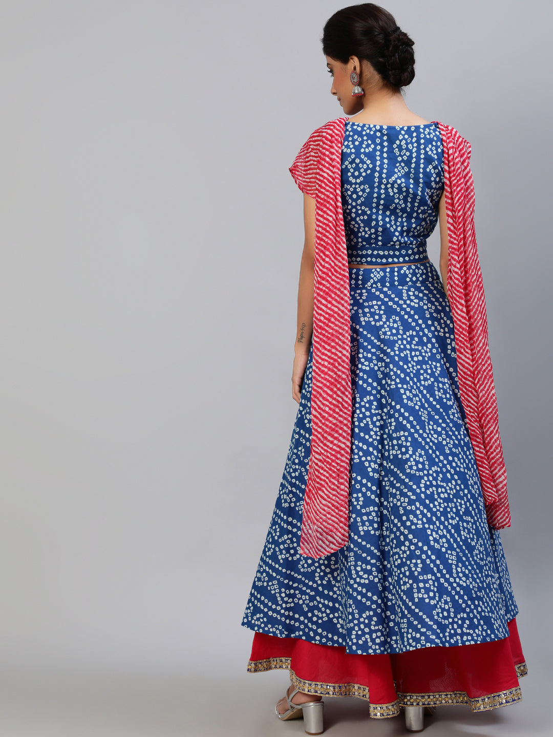 Women's Blue Bandhani Print Lehenga Choli With Attached Dupatta