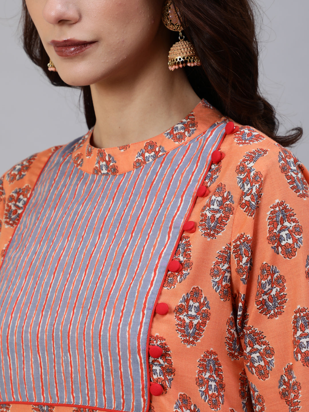 Women's Orange Floral Print Kurta Palazzo With Dupatta