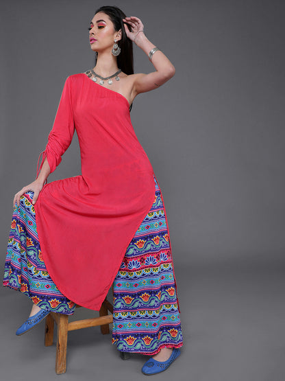 Women's Pink Kurta With Printed Palazzo