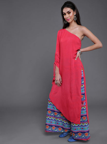 Women's Pink Kurta With Printed Palazzo