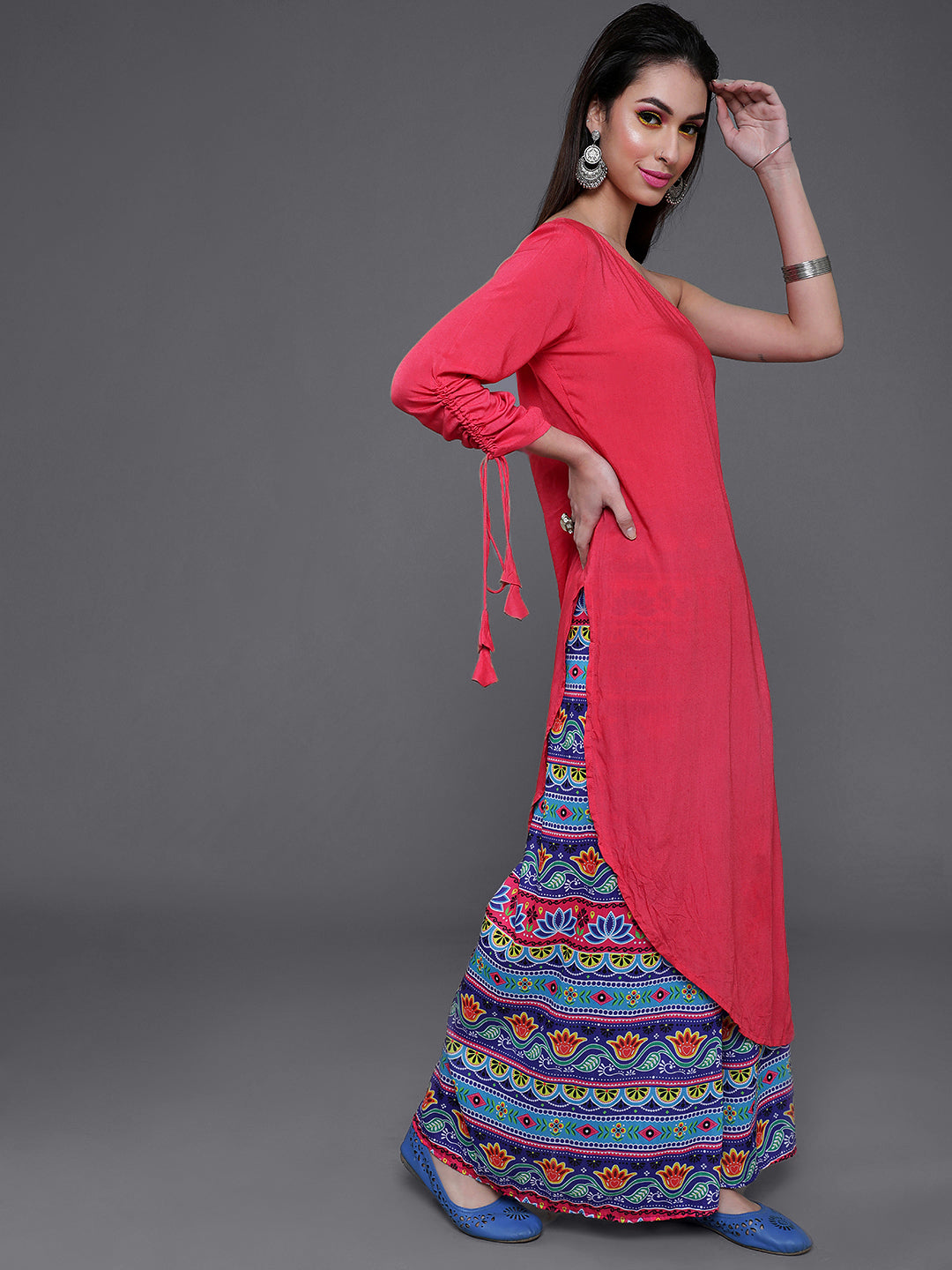 Women's Pink Kurta With Printed Palazzo