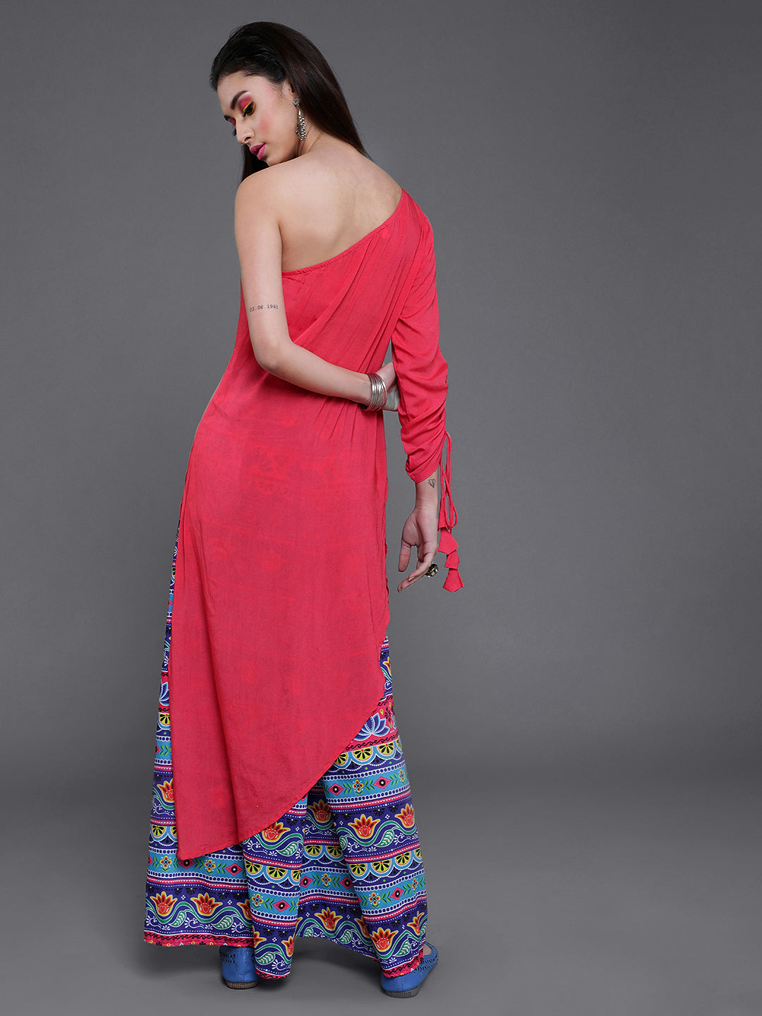 Women's Pink Kurta With Printed Palazzo