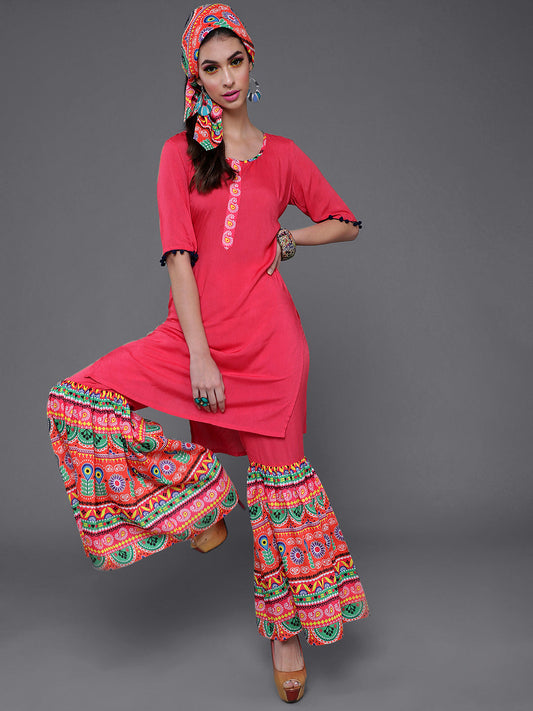 Women's Pink Kurta With Sharara