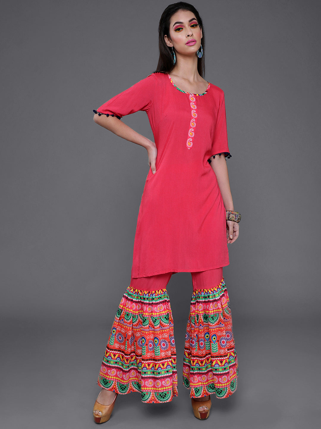 Women's Pink Kurta With Sharara