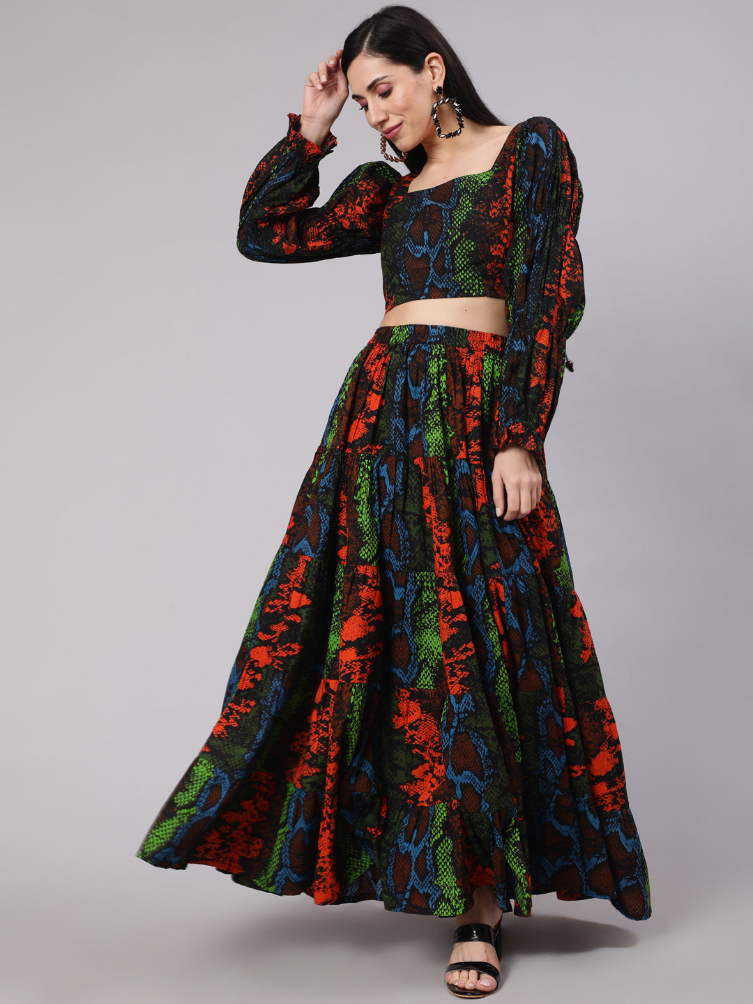 Women's Multicolor Snake Print Lehenga With Choli