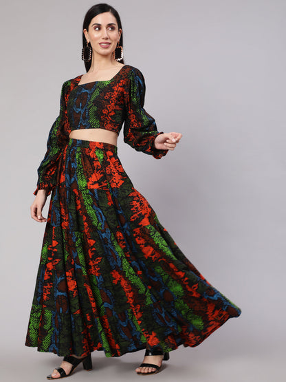 Women's Multicolor Snake Print Lehenga With Choli