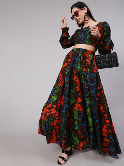 Women's Multicolor Snake Print Lehenga With Choli